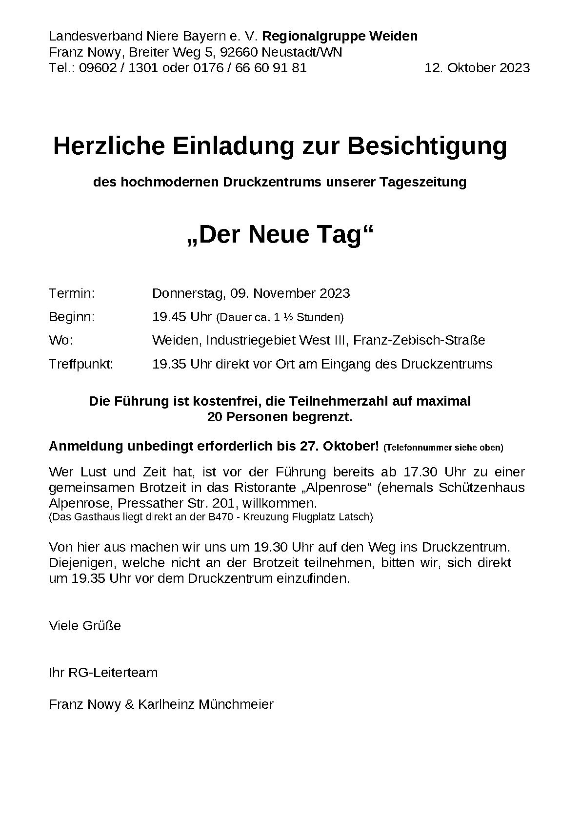 Einladungen RG Weiden