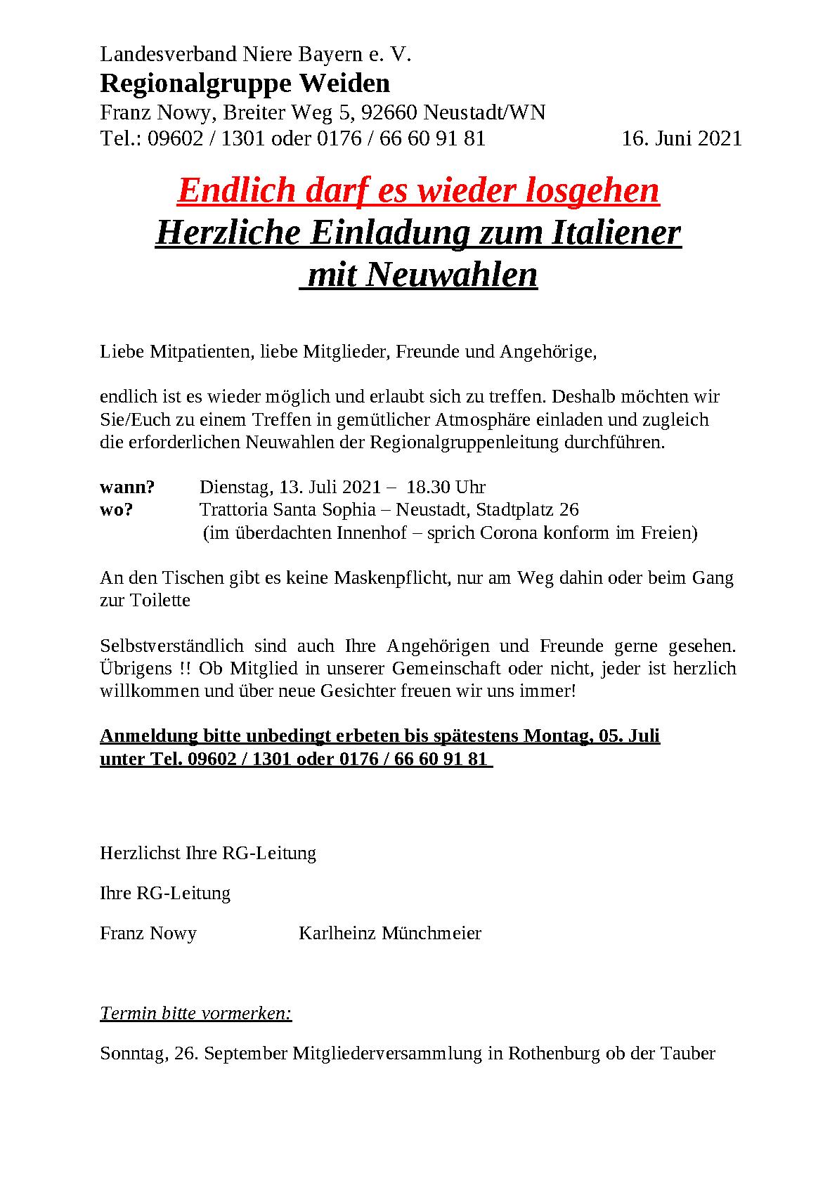 Einladungen RG Weiden