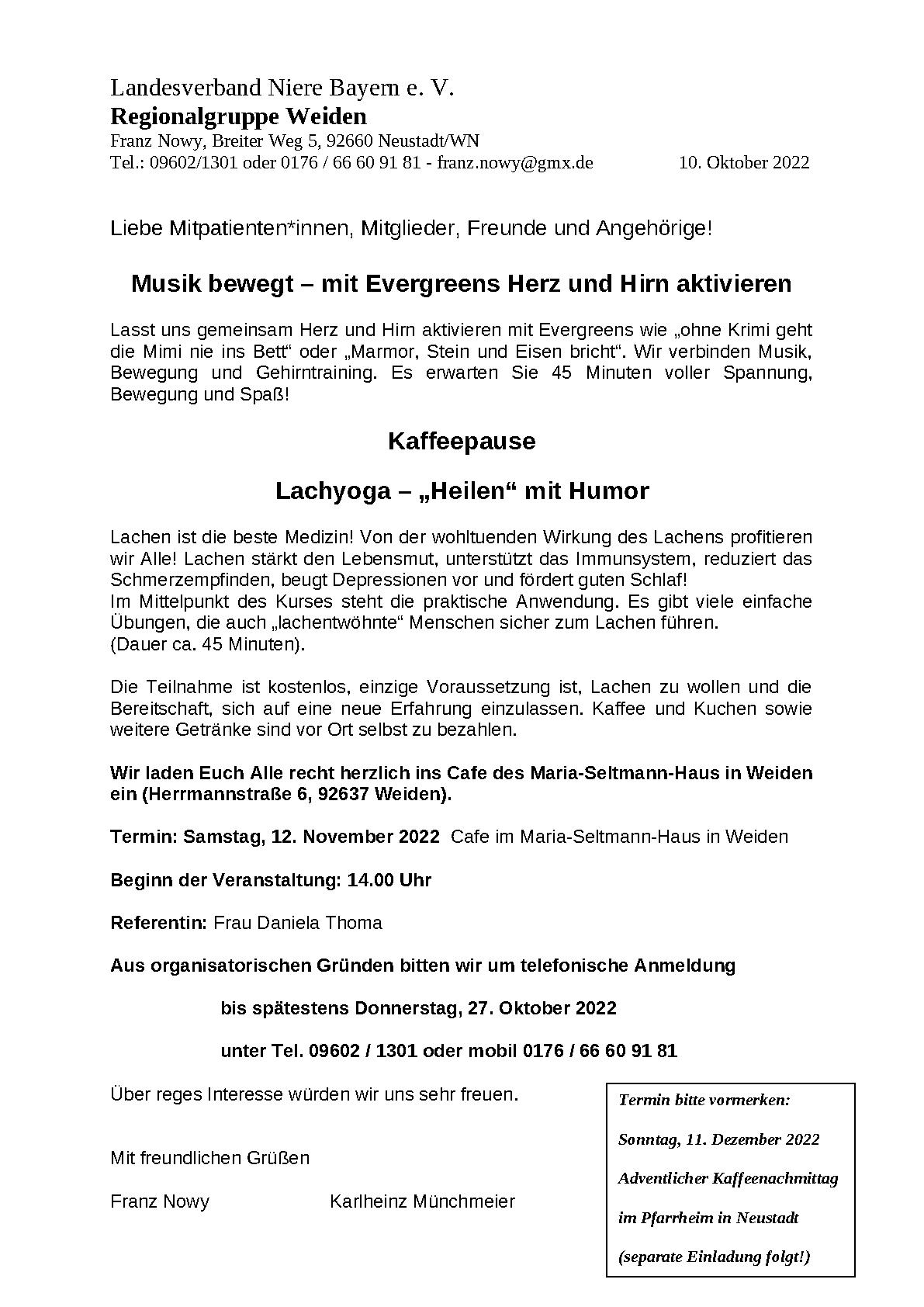Einladungen RG Weiden